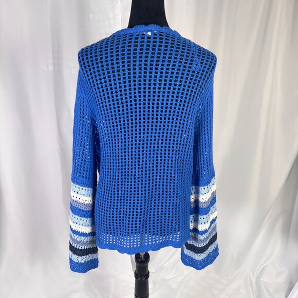 Cato Blue Crochet Open-Front Grandma Core Cardigan, Bell Sleeves, size XL - Picture 4 of 6